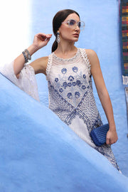 3 Piece Unstitched Embroidered Paper Cotton Suit | D-2510-sky
