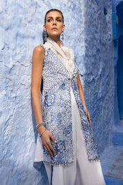 3 Piece Unstitched Embroidered Paper Cotton Suit | D-2510-sky