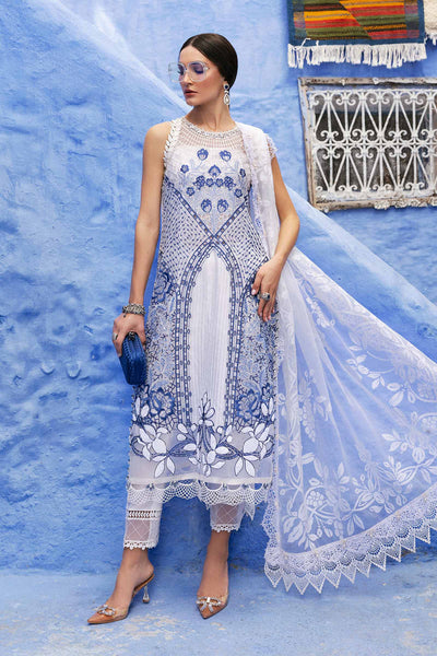 3 Piece Unstitched Embroidered Paper Cotton Suit | D-2510-sky