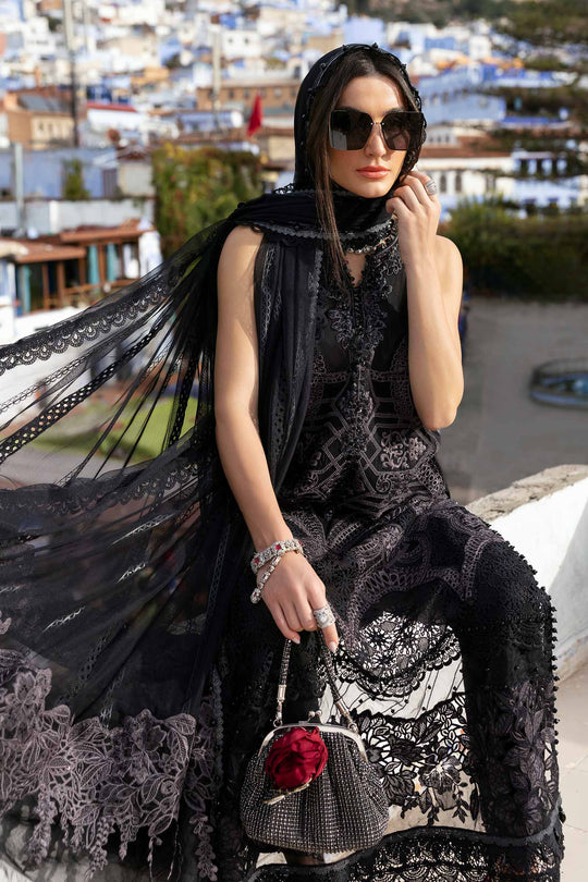 3 Piece Unstitched Embroidered Lawn Suit | D-2512-Black