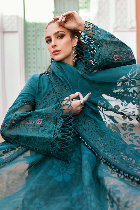 3 Piece Unstitched Embroidered Dobby Lawn Suit | D-2513-Blue