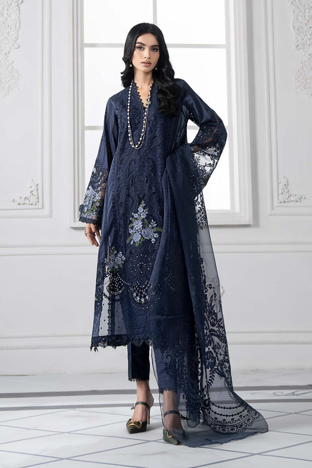 3 Piece Embroidered Lawn Suit | DS-2504-navi blue