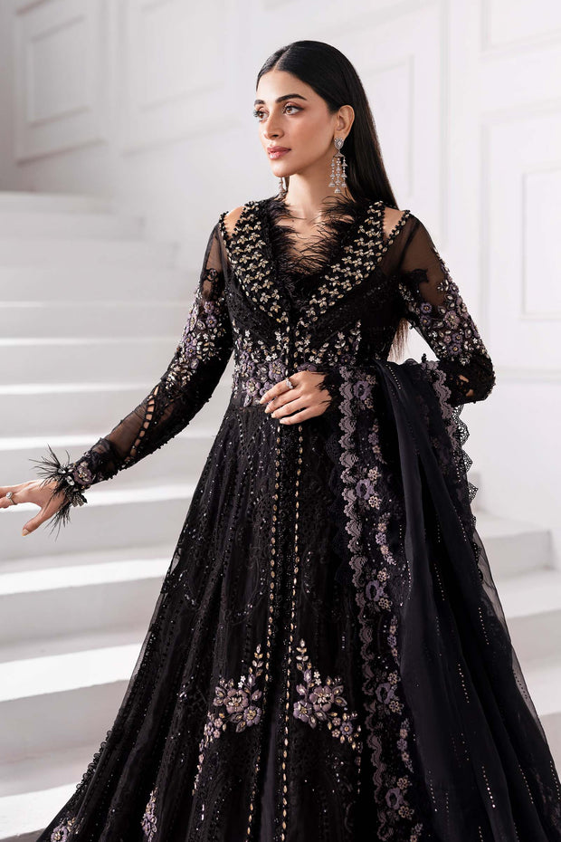 3 Piece Unstitched Embroidered Organza MC BLACK