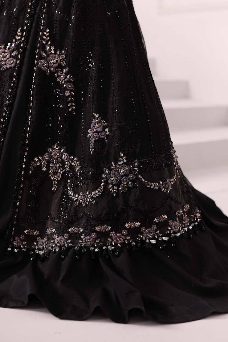 3 Piece Unstitched Embroidered Organza MC BLACK