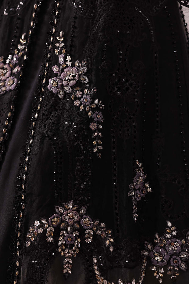 3 Piece Unstitched Embroidered Organza MC BLACK