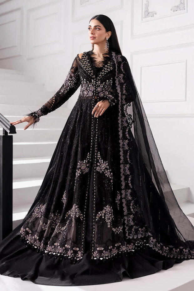3 Piece Unstitched Embroidered Organza MC BLACK